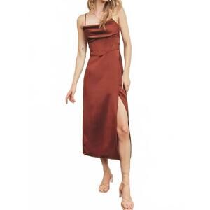 NEW DRESS FORUM corset satin midi dress in cinnamon